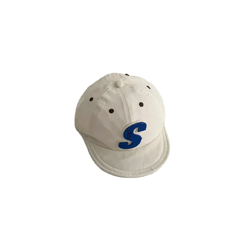 White Korean Style Baby Sun Hat with Blue S Logo - Image 7