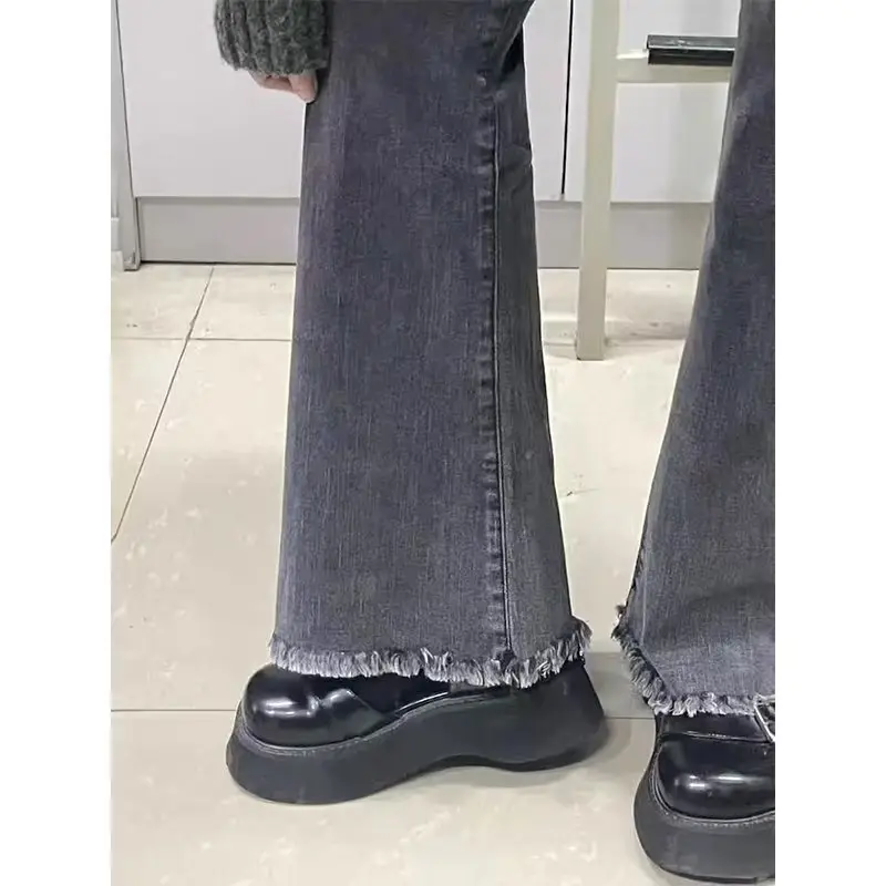 Women Raw Edged Wide Leg Jeans Spring Fall Slimming - Image 4