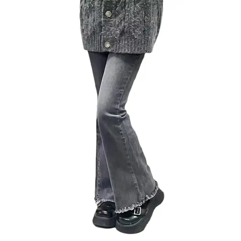 Women Raw Edged Wide Leg Jeans Spring Fall Slimming - Image 5