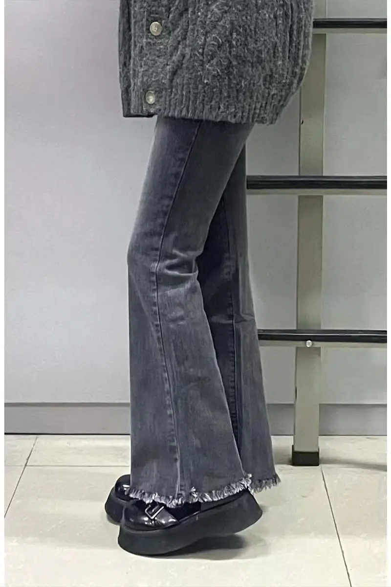 Women Raw Edged Wide Leg Jeans Spring Fall Slimming — feature 2