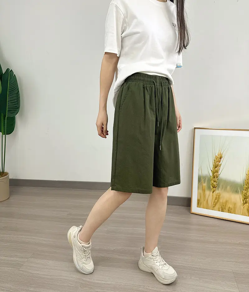 Women Cotton Linen Shorts Red Loose High Waist — feature 15
