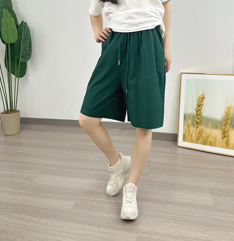 Women Cotton Linen Shorts Red Loose High Waist — feature 18