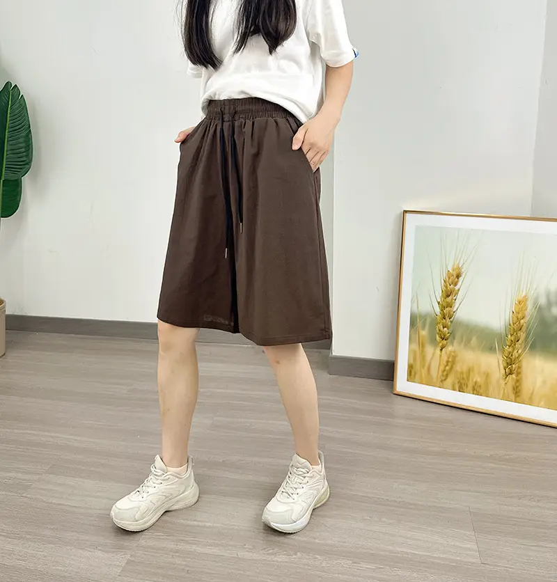 Women Cotton Linen Shorts Red Loose High Waist — feature 22