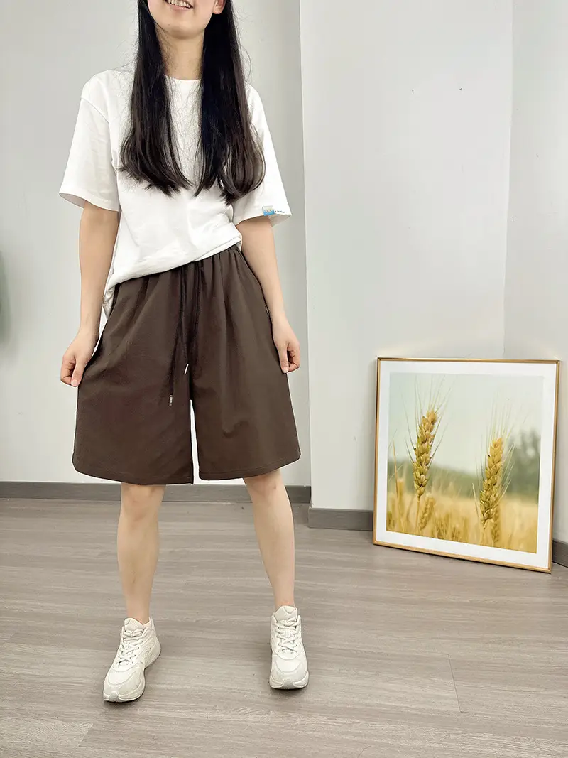Women Cotton Linen Shorts Red Loose High Waist — feature 23