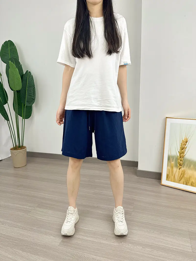 Women Cotton Linen Shorts Red Loose High Waist — feature 27