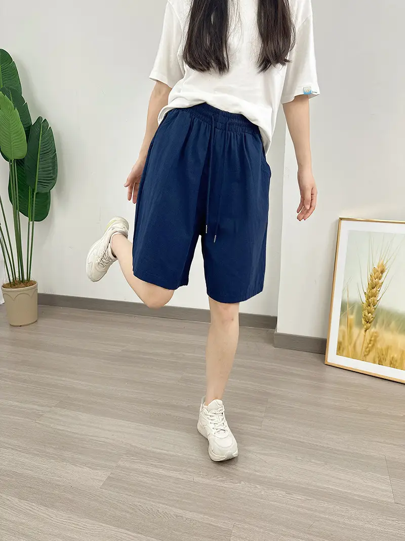 Women Cotton Linen Shorts Red Loose High Waist — feature 28