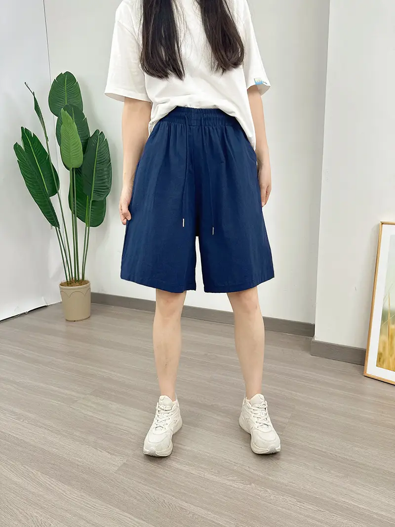 Women Cotton Linen Shorts Red Loose High Waist — feature 29