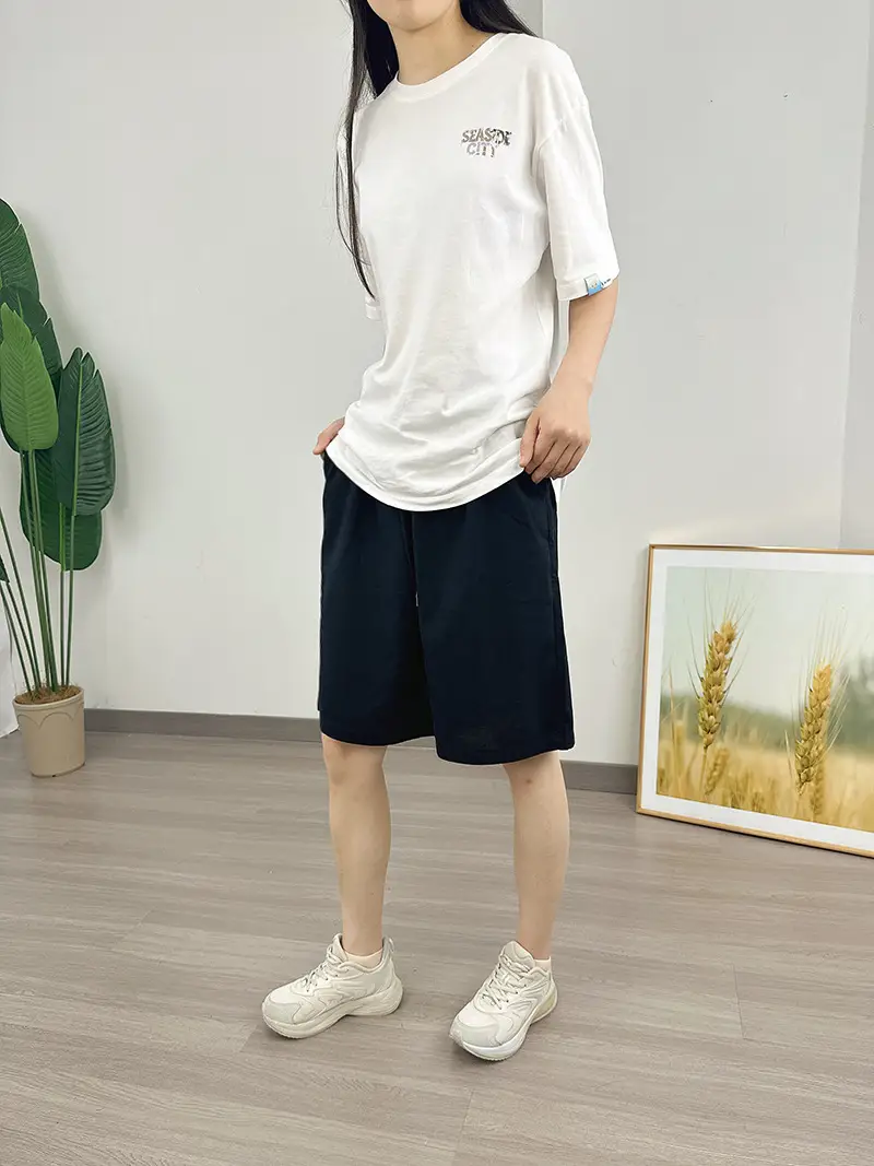 Women Cotton Linen Shorts Red Loose High Waist — feature 34