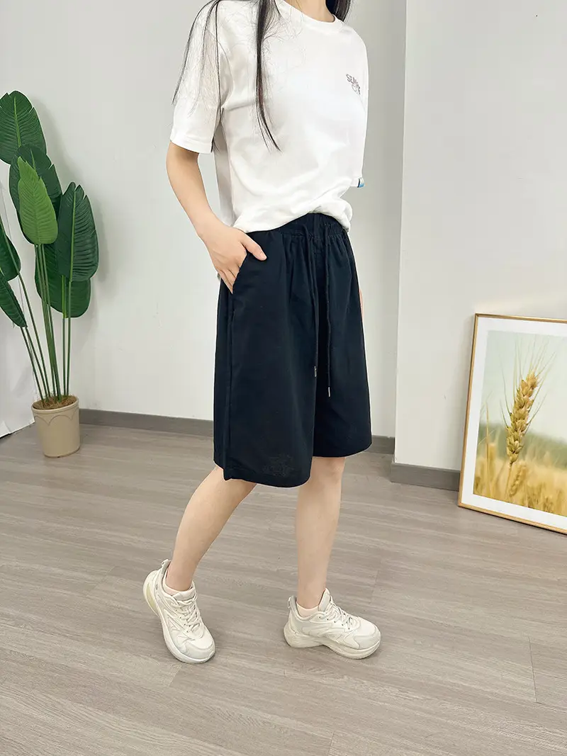 Women Cotton Linen Shorts Red Loose High Waist — feature 35