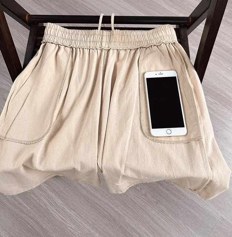Women Cotton Linen Shorts Red Loose High Waist — feature 7