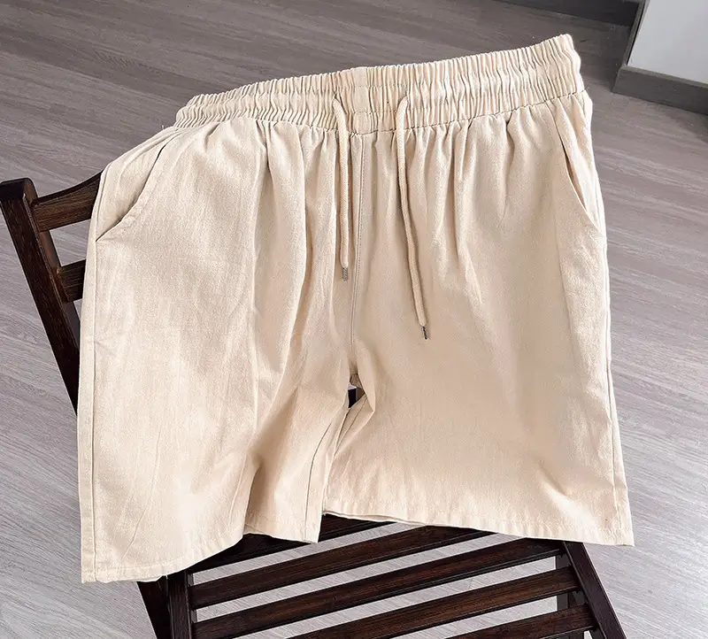 Women Cotton Linen Shorts Red Loose High Waist — feature 9