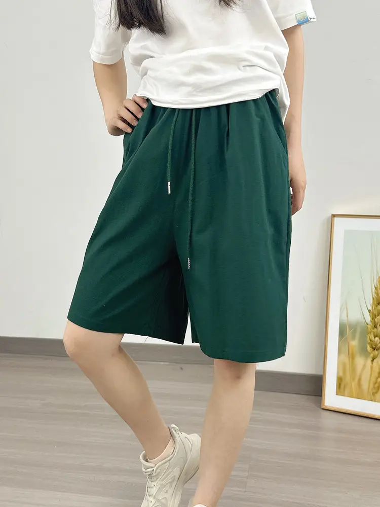 Women Cotton Linen Shorts Red Loose High Waist - Image 3