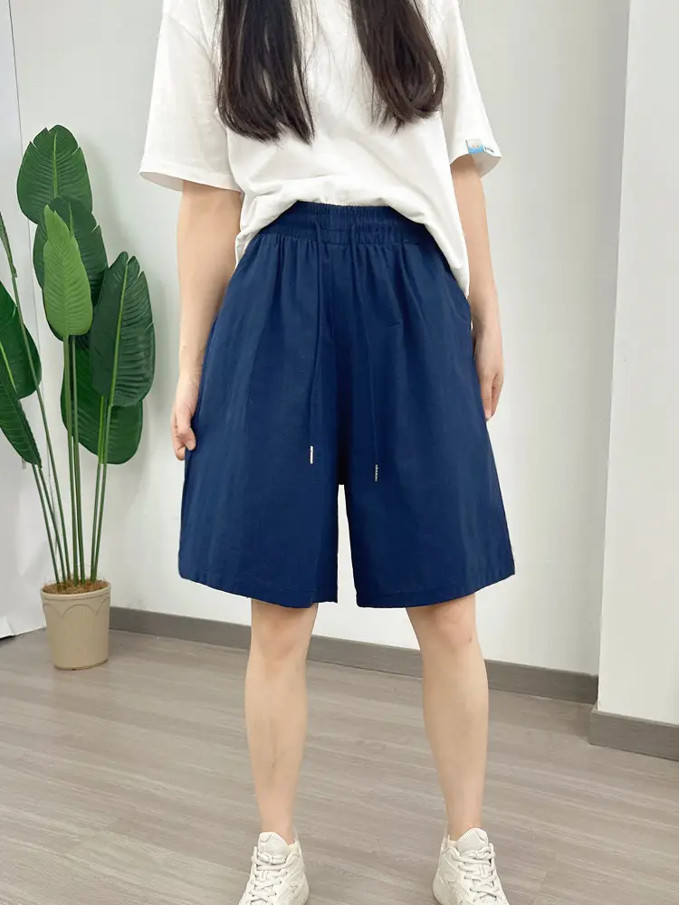 Women Cotton Linen Shorts Red Loose High Waist - Image 8