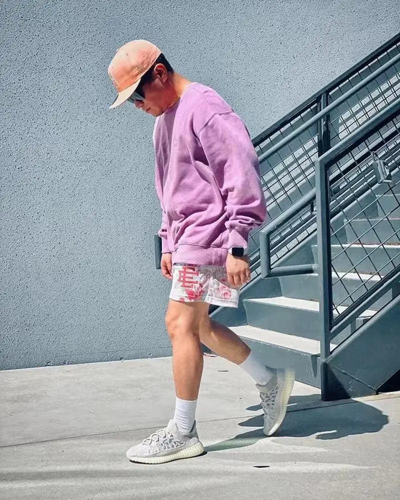 Men Floral Mesh Shorts Pink Brown - Image 5