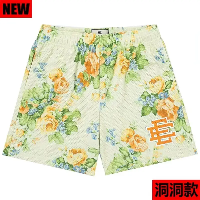Men Floral Mesh Shorts Pink Brown - Image 3