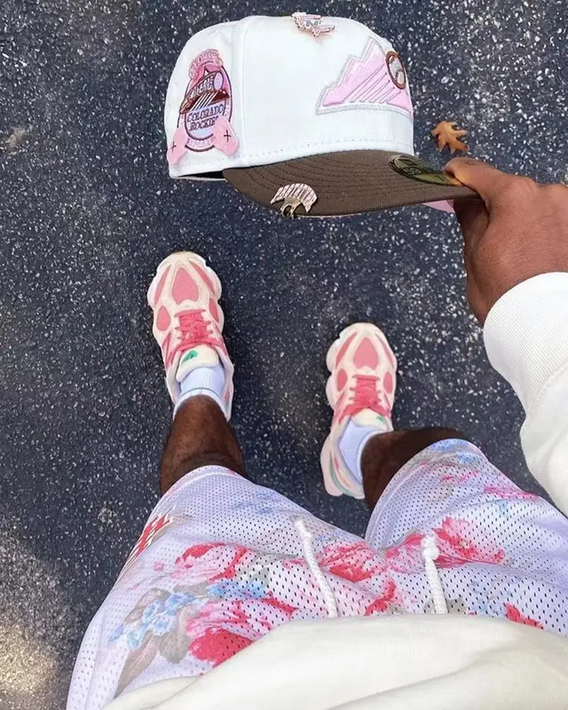 Men Floral Mesh Shorts Pink Brown — feature 11