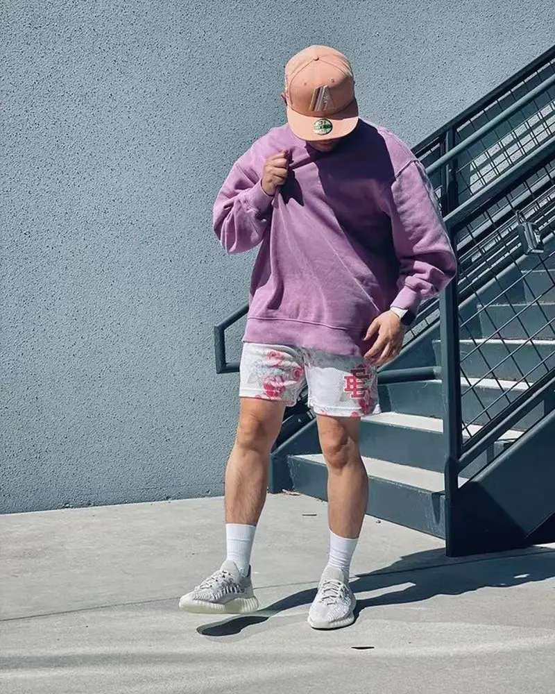 Men Floral Mesh Shorts Pink Brown — feature 13