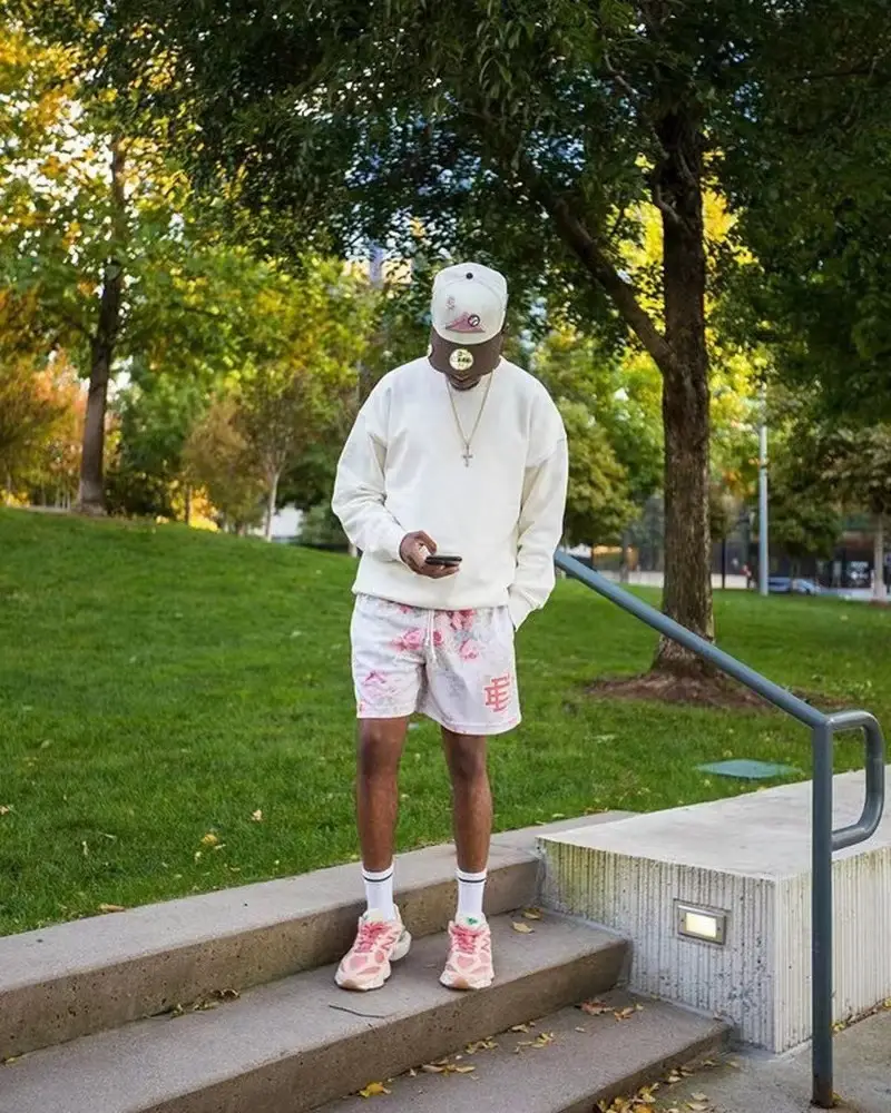 Men Floral Mesh Shorts Pink Brown — feature 15