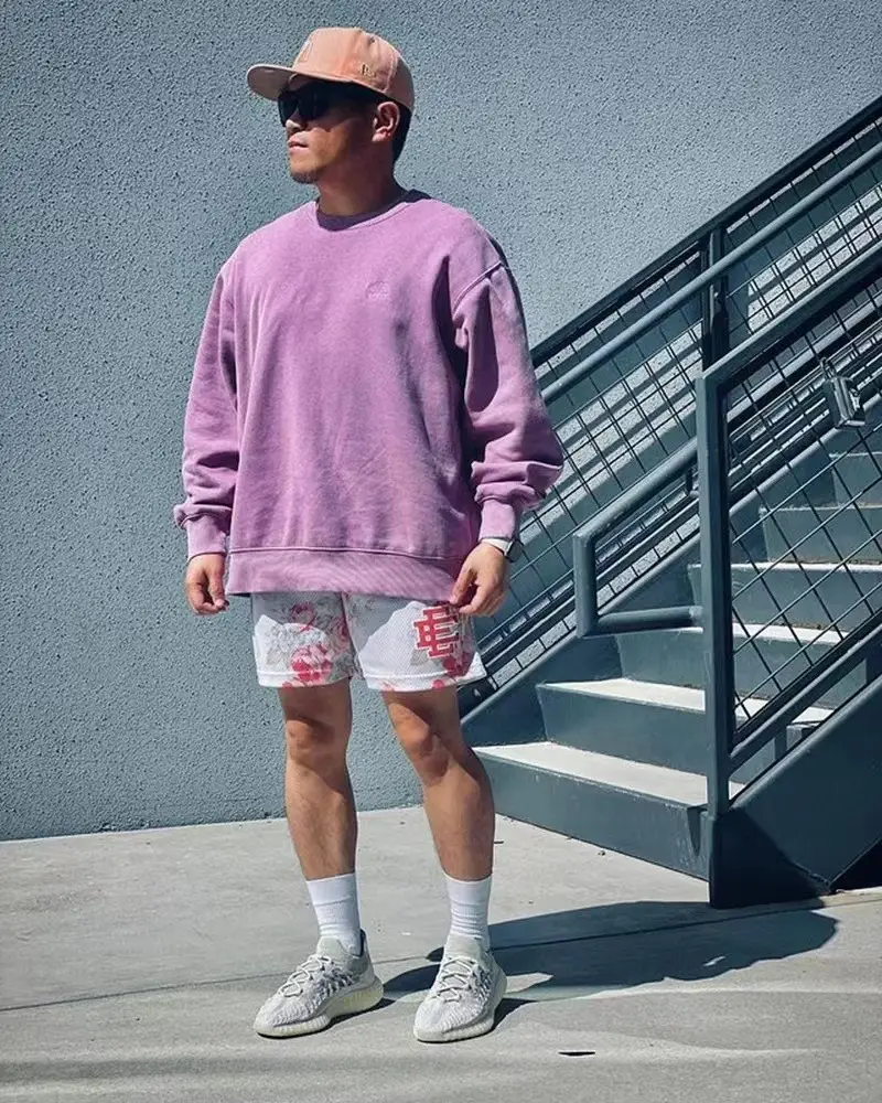 Men Floral Mesh Shorts Pink Brown — feature 16