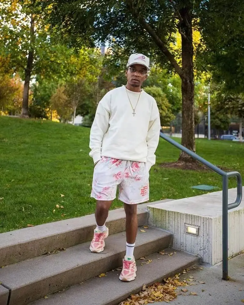 Men Floral Mesh Shorts Pink Brown — feature 21