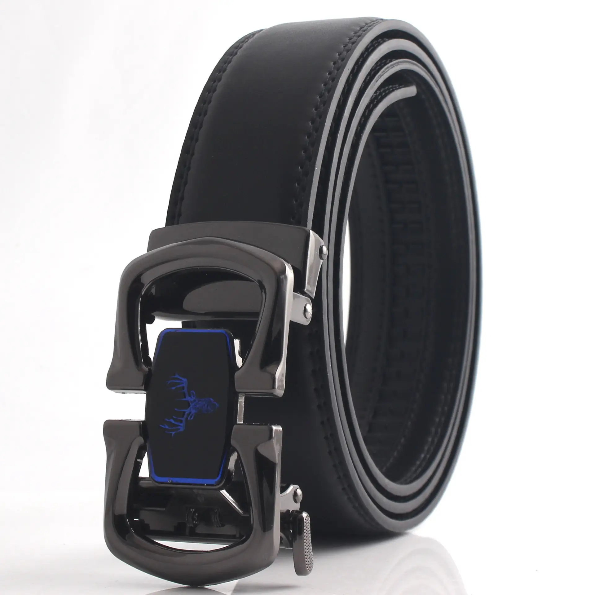 Men's Black Genuine Leather Belt with Automatic Buckle - Image 6
