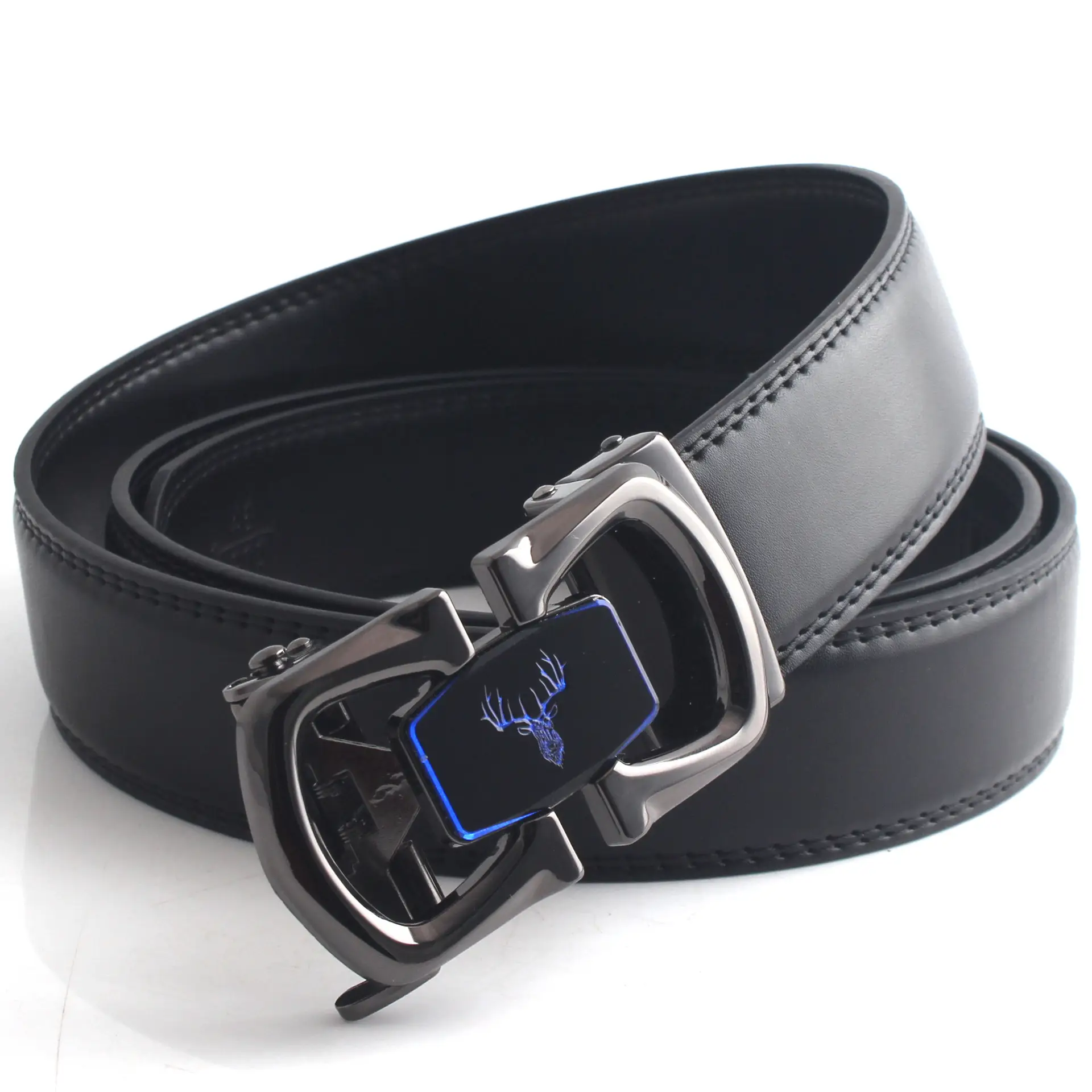 Men's Black Genuine Leather Belt with Automatic Buckle