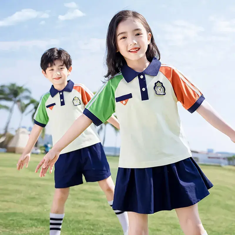 Kids Summer Polo Shirt Set for Girls Boys Primary School - Image 5