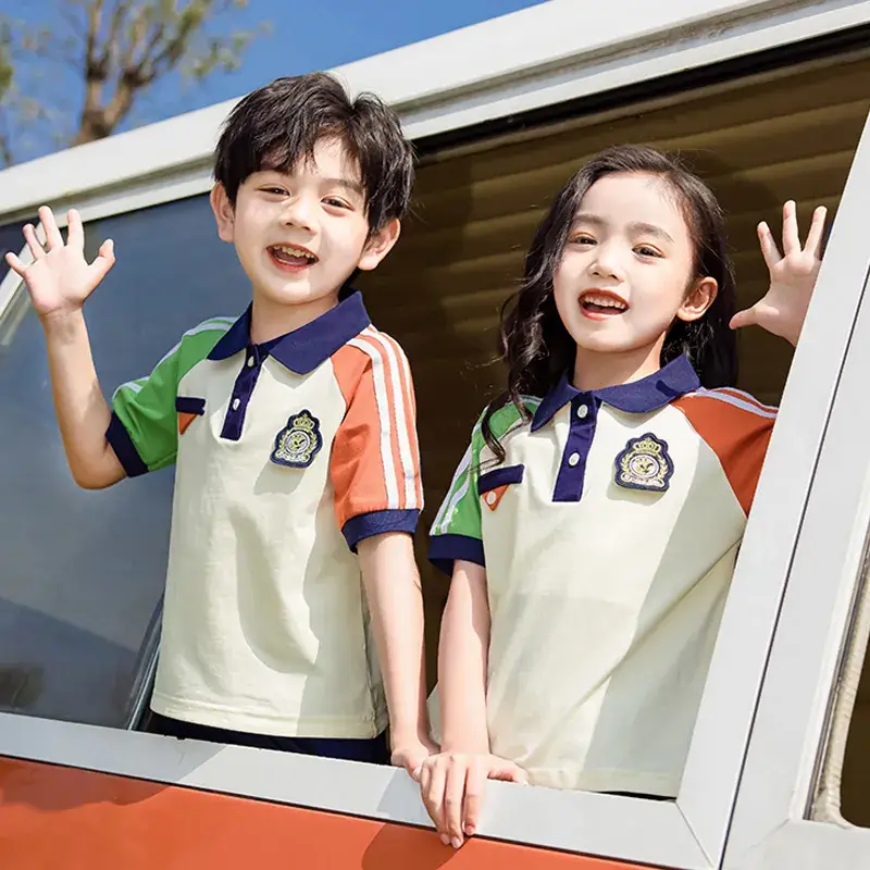 Kids Summer Polo Shirt Set for Girls Boys Primary School - Image 7