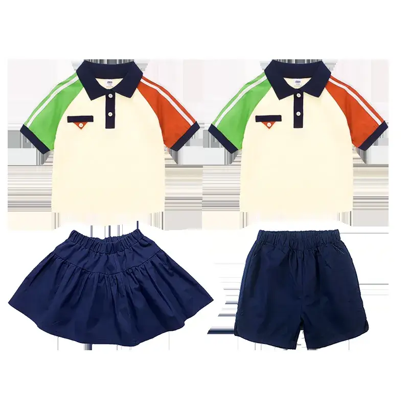 Kids Summer Polo Shirt Set for Girls Boys Primary School - Image 8