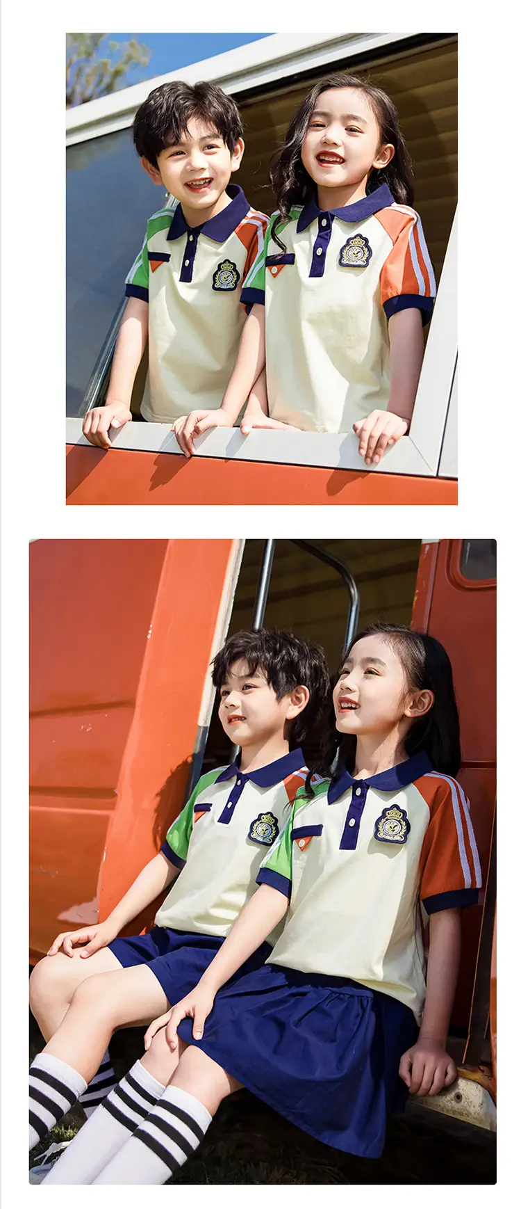 Kids Summer Polo Shirt Set for Girls Boys Primary School — feature 10
