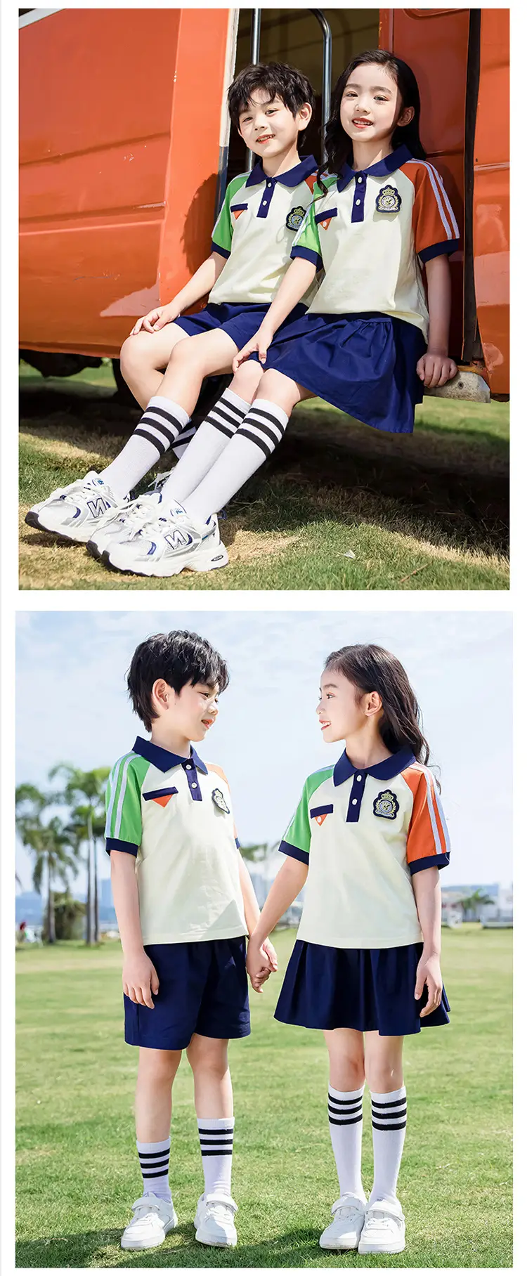 Kids Summer Polo Shirt Set for Girls Boys Primary School — feature 7