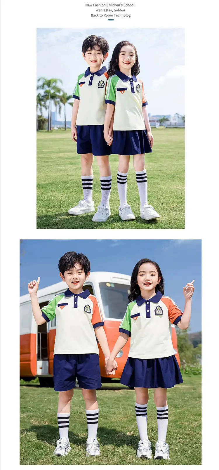 Kids Summer Polo Shirt Set for Girls Boys Primary School — feature 8