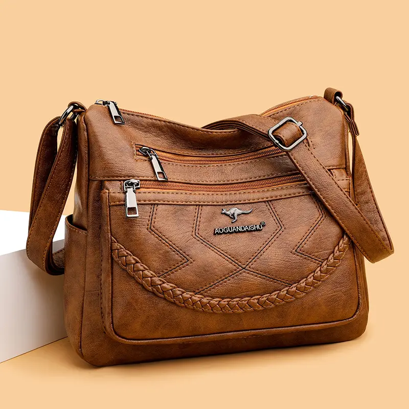 Women's Maroon Leather Shoulder Bag with Braided Design - Image 6