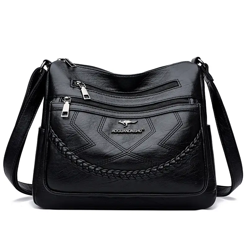 Women's Maroon Leather Shoulder Bag with Braided Design - Image 9