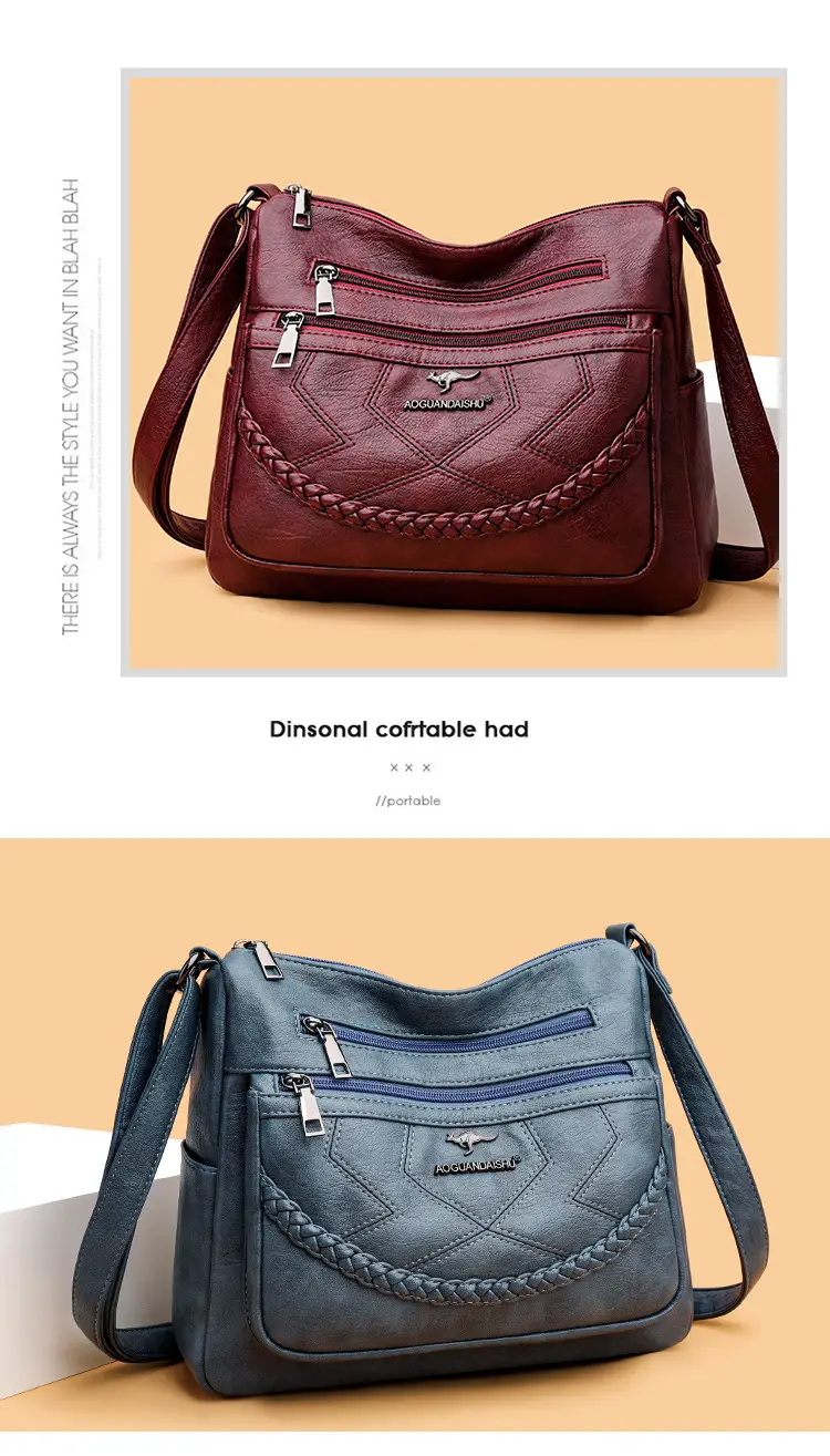 Women's Maroon Leather Shoulder Bag with Braided Design — feature 11
