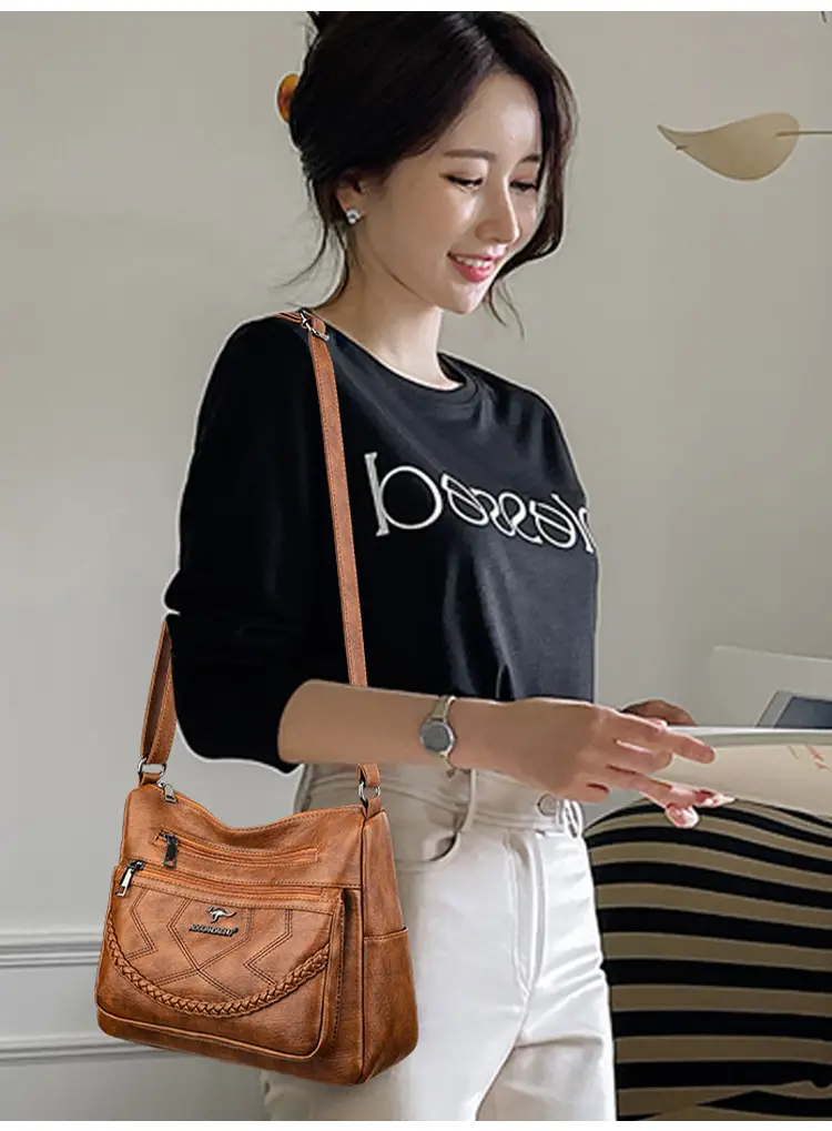 Women's Maroon Leather Shoulder Bag with Braided Design — feature 15