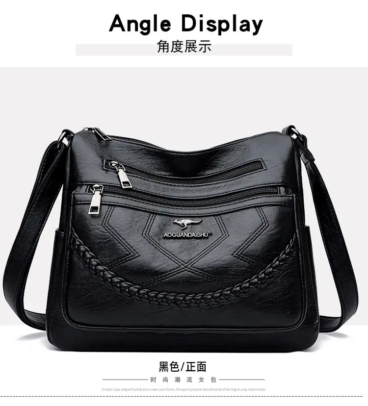 Women's Maroon Leather Shoulder Bag with Braided Design — feature 17
