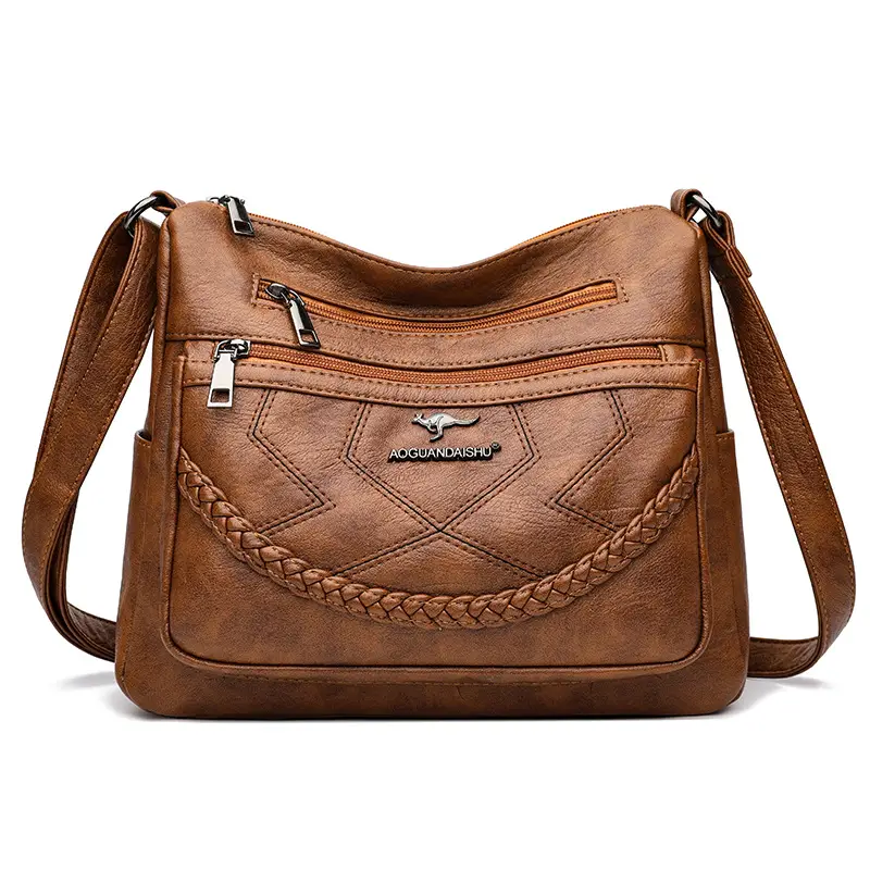 Women's Maroon Leather Shoulder Bag with Braided Design - Image 3