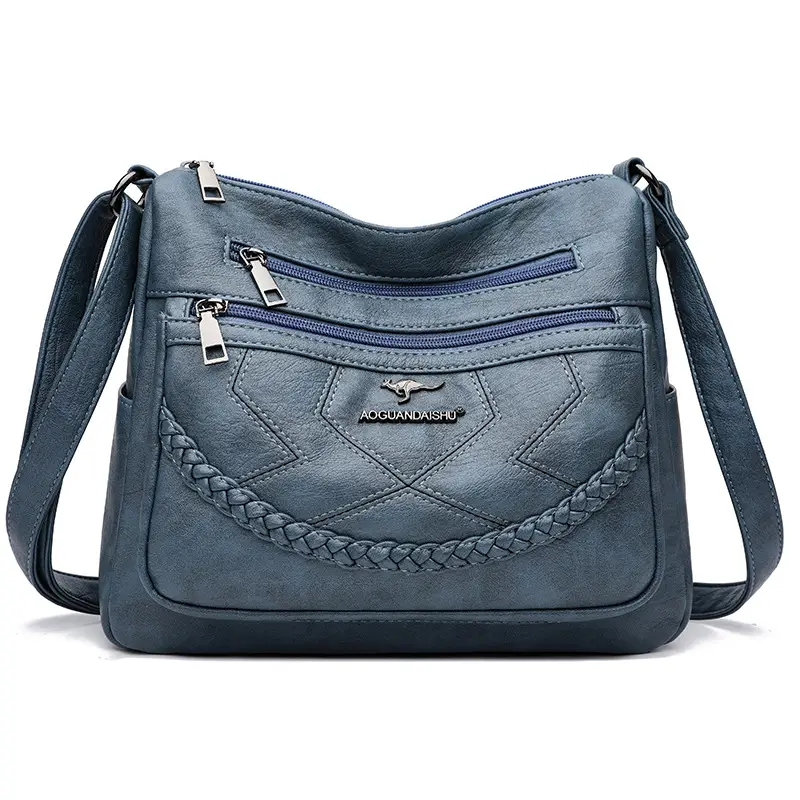 Women's Maroon Leather Shoulder Bag with Braided Design - Image 4