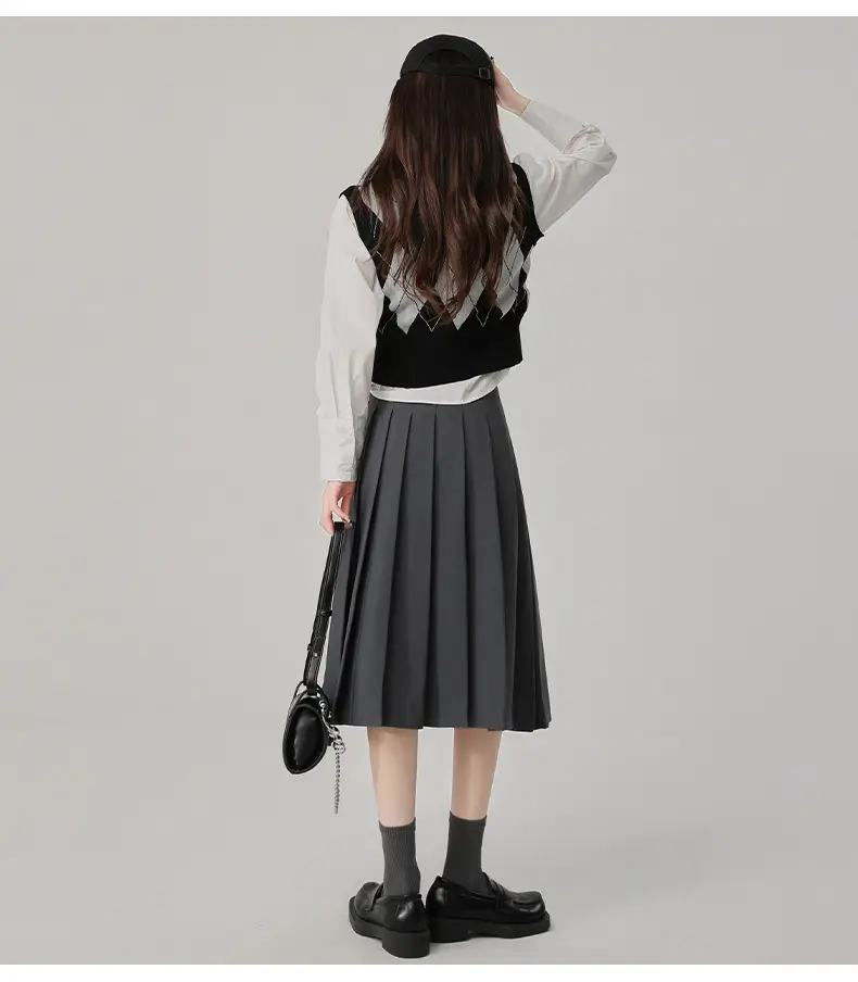 2025 Spring Pleated Skirt Set Brown Mid-Length — feature 13