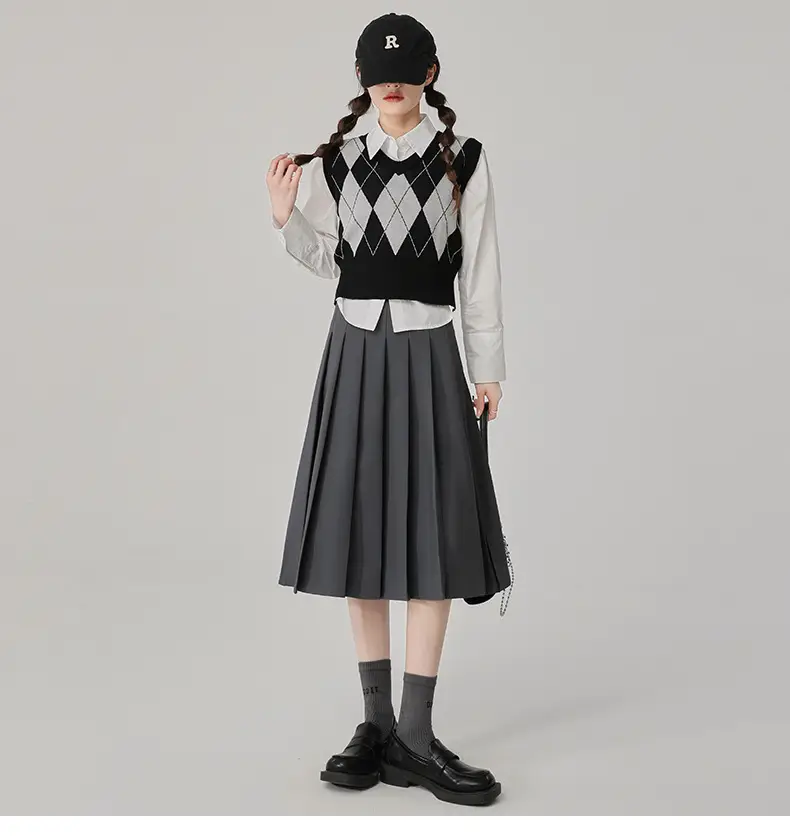 2025 Spring Pleated Skirt Set Brown Mid-Length — feature 4