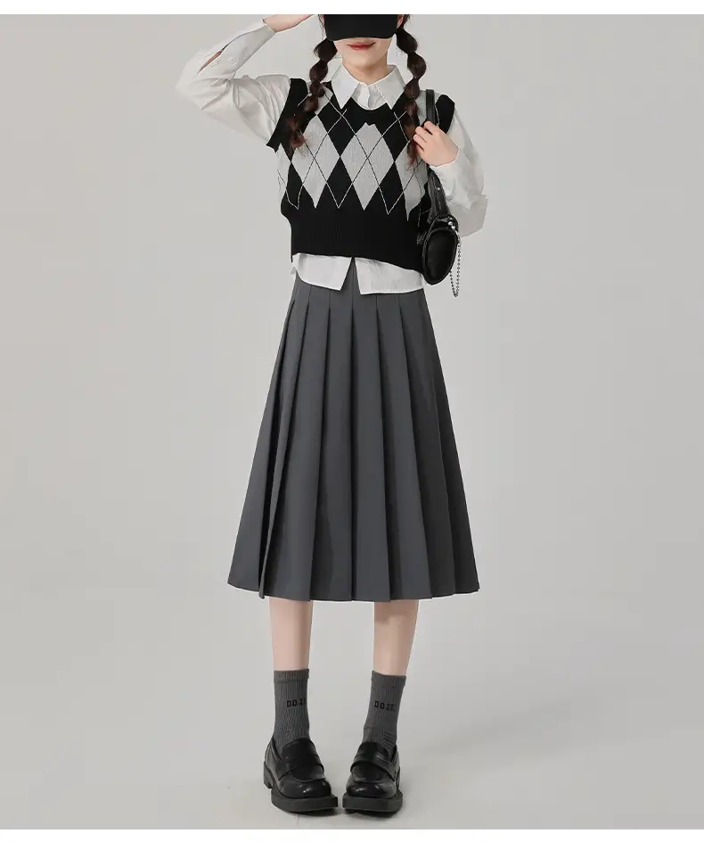 2025 Spring Pleated Skirt Set Brown Mid-Length — feature 6