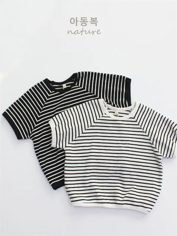 2024 Kids Striped T-Shirt Shorts Set Korean Style - Image 3
