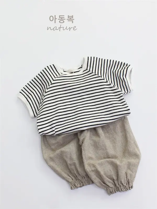 2024 Kids Striped T-Shirt Shorts Set Korean Style - Image 5