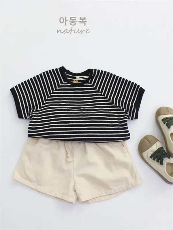 2024 Kids Striped T-Shirt Shorts Set Korean Style - Image 6