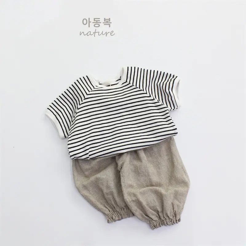 2024 Kids Striped T-Shirt Shorts Set Korean Style — feature 8