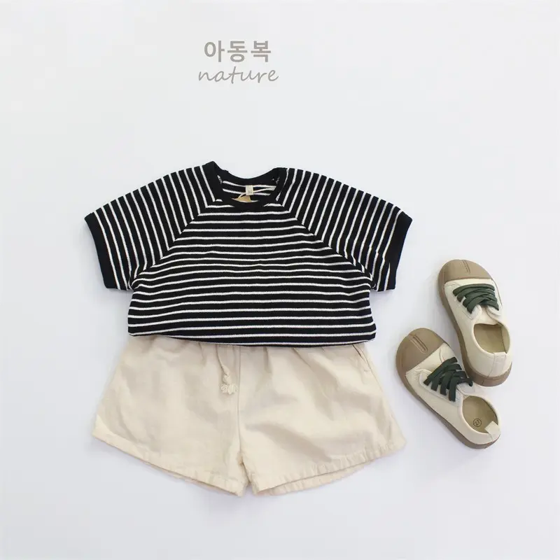 2024 Kids Striped T-Shirt Shorts Set Korean Style — feature 9