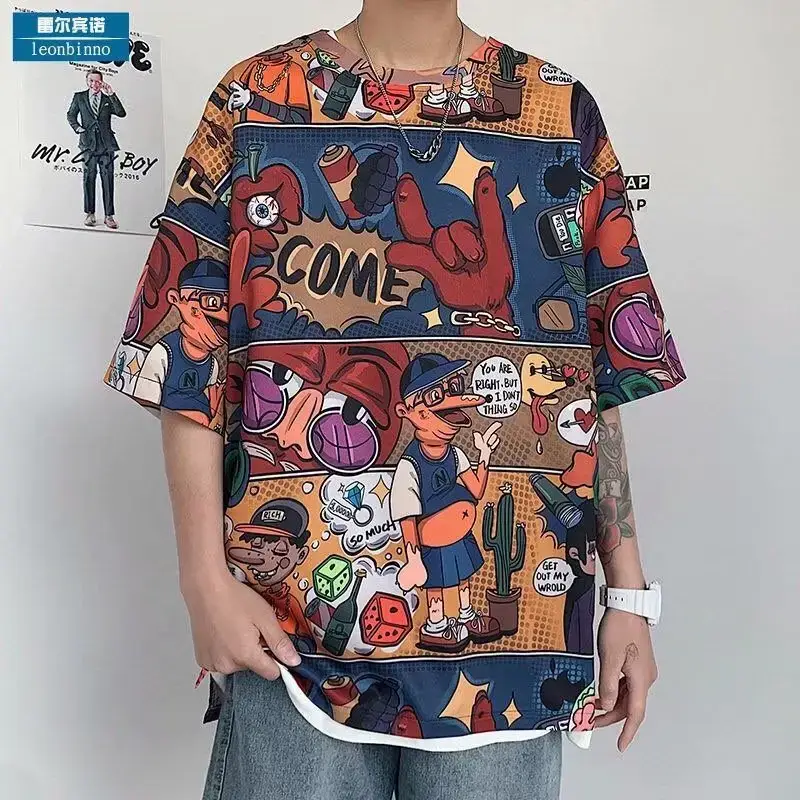 Men Anime Graphic T-Shirt Large Loose Summer Wear - Image 3