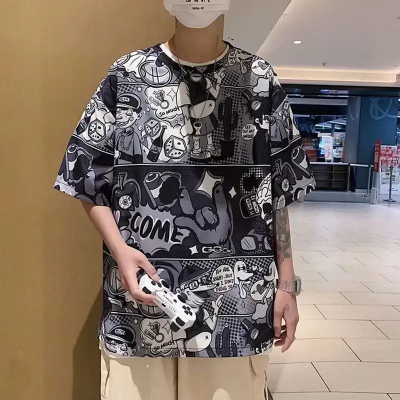 Men Anime Graphic T-Shirt Large Loose Summer Wear - Image 4