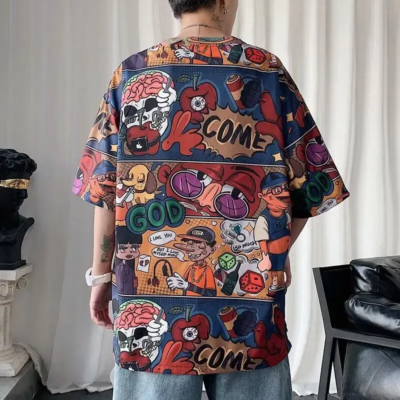 Men Anime Graphic T-Shirt Large Loose Summer Wear - Image 5